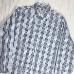 Brooks Brothers Mens Long Sleeve Button Down Shirt Plaid Blue Brown Size L